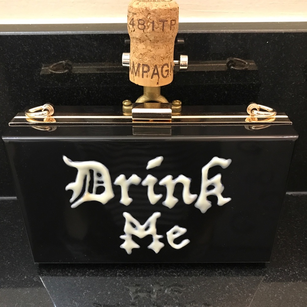 Cecilia Ma "Drink Me" Handpaint Clutch, Black